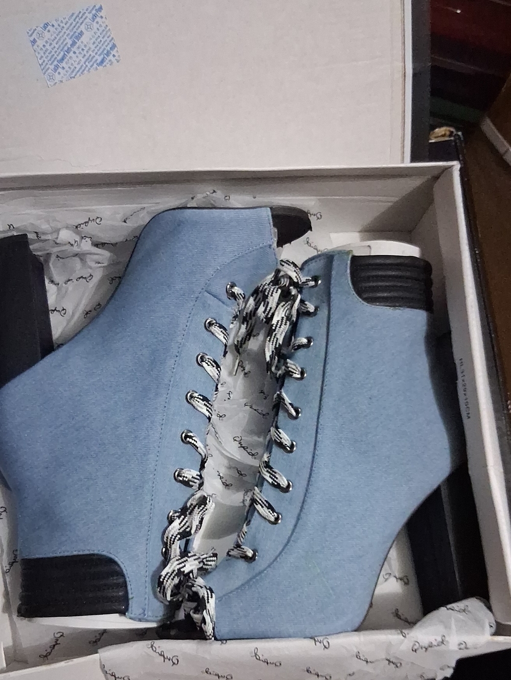 Cupid Light Blue Lace-Up Wedge Ankle Booties